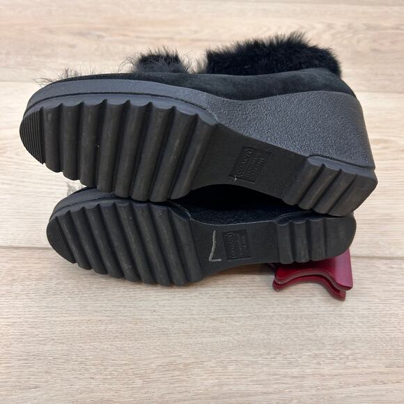COACH Kataya Black Suede and rabbit fur Wedge Booties size 6.5 - Picture 8 of 12